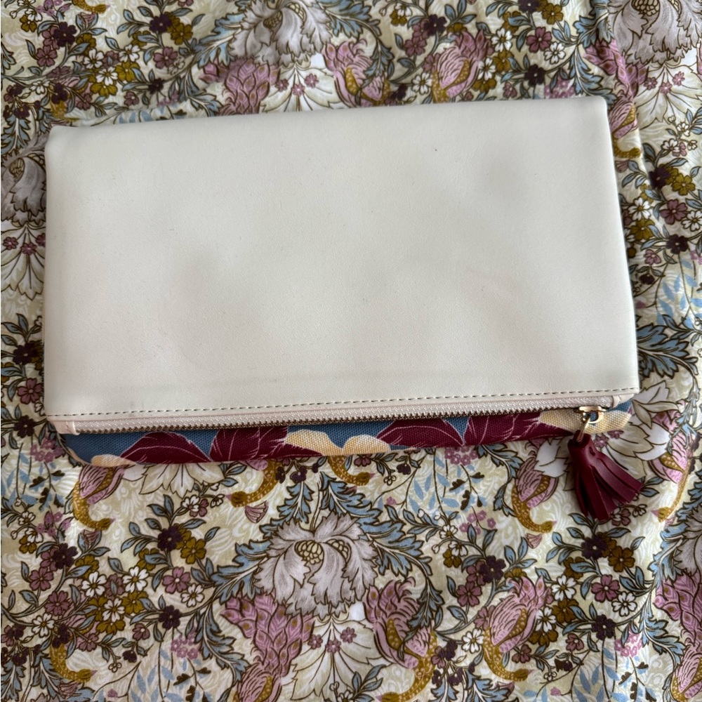 Rachel Pally White and Burgundy Clutch